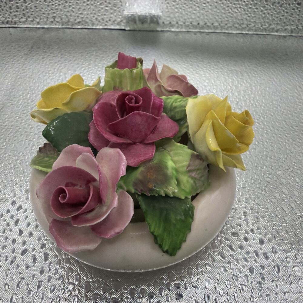 Vintage Staffordshire England China, Rose Bouquet, 4”x3”